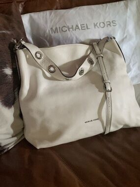 Michael Kors White Leather Studded Hobo Bag